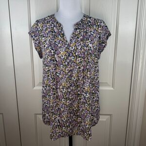 Fun2Fun Women Top Sz M Sheer Henley Sleeveless Chiffon Floral Print Multicolor